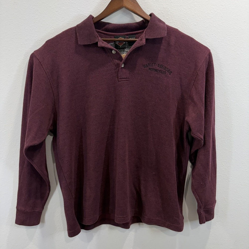 Harley-Davidson Mens Red Bergundy Buttoned Pullover Polo Sweater Size Large